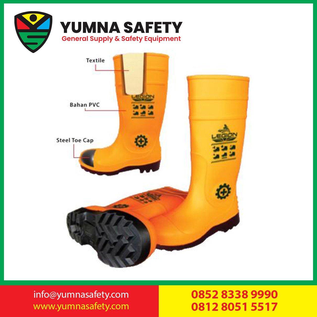 Sepatu Boot Safety Legion Karet ujung Besi
